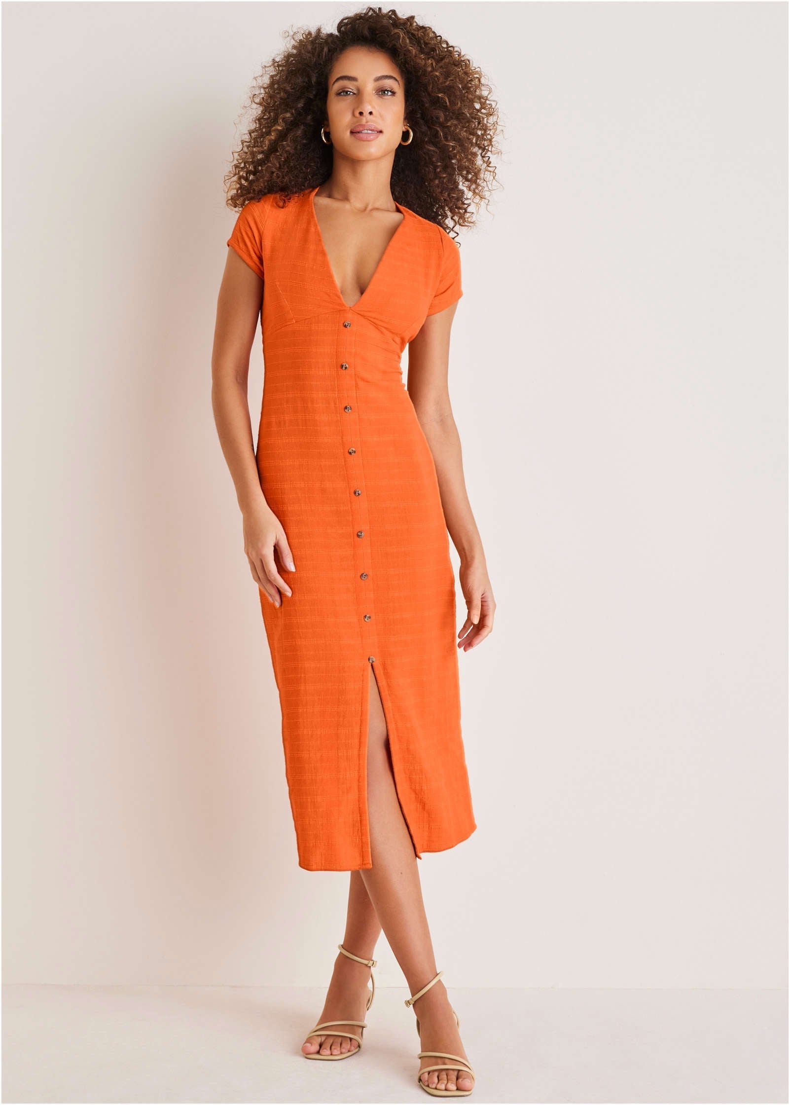 Linen Midi Dress - Orange | Venus Featured