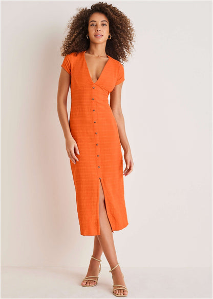Linen Midi Dress - Orange | Venus Featured