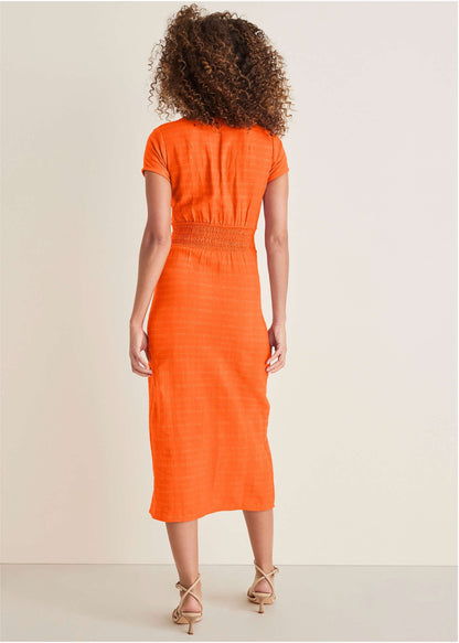 Linen Midi Dress - Orange | Venus Featured
