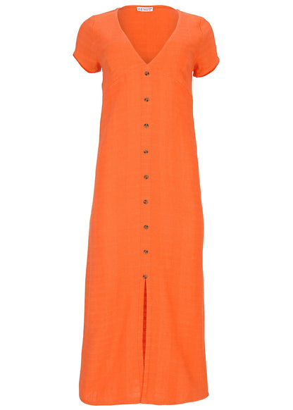 Linen Midi Dress - Orange | Venus Featured
