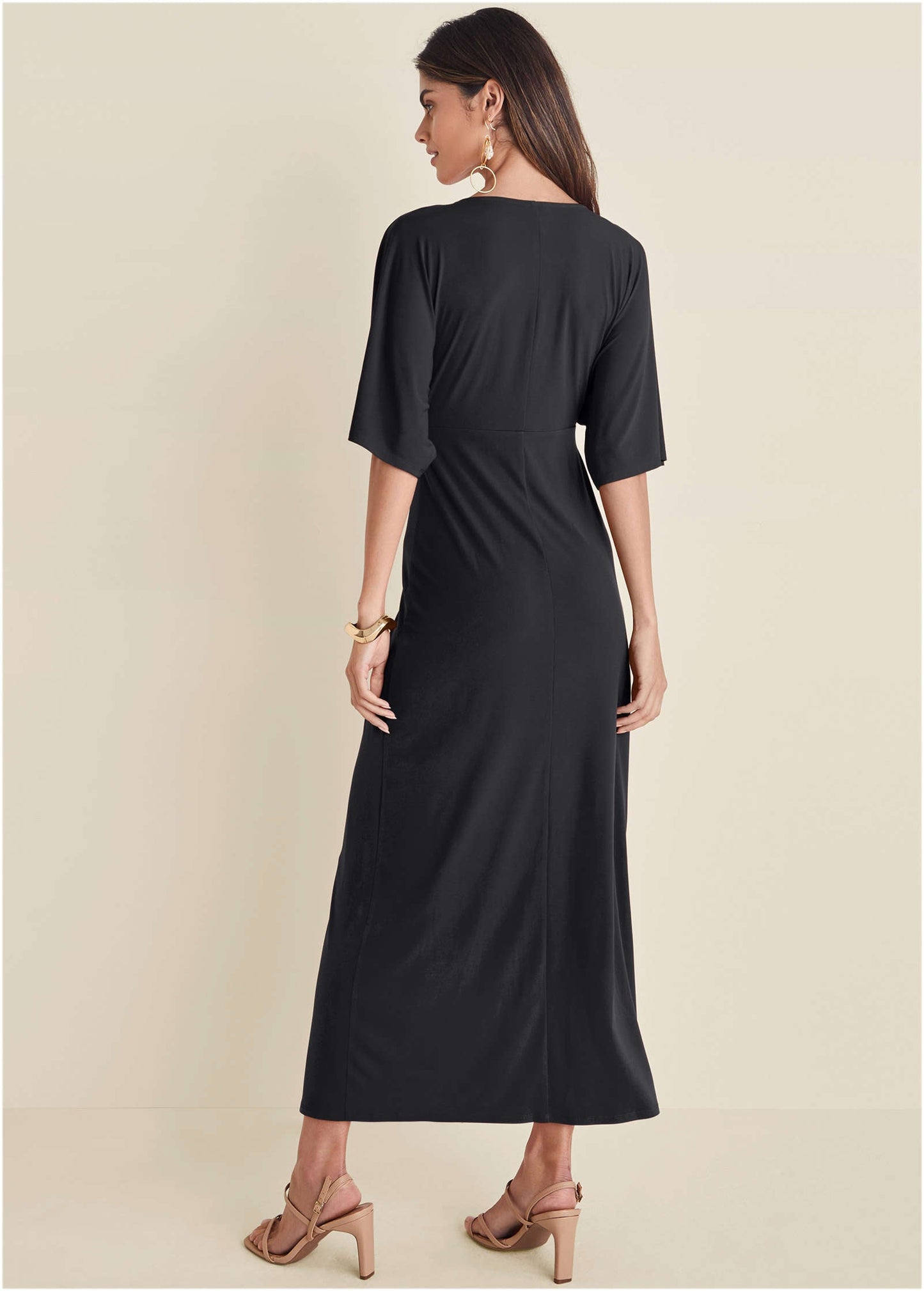 Twist Front Maxi Dress - Jet Black | Venus Affordable