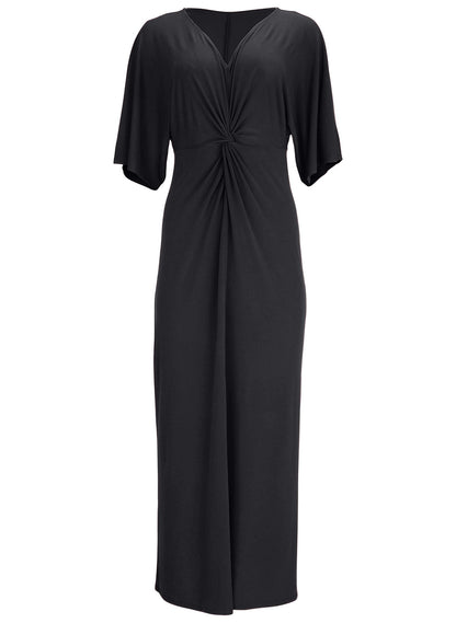 Twist Front Maxi Dress - Jet Black | Venus Affordable