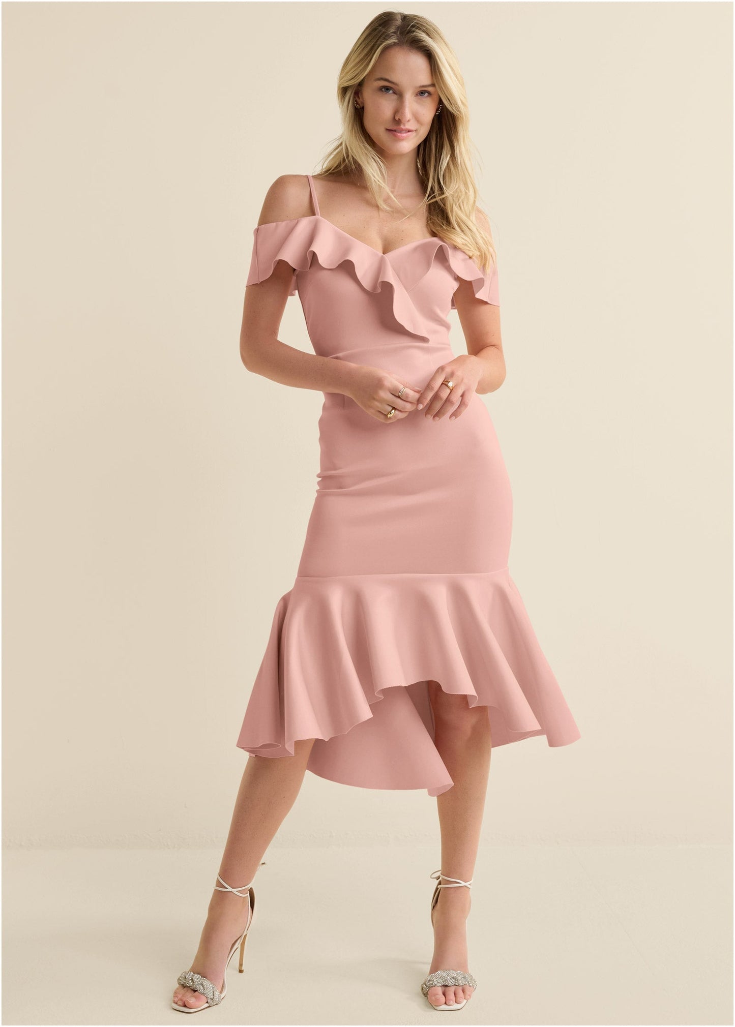 Ruffle Midi Dress - Blush | Venus Budget Friendly