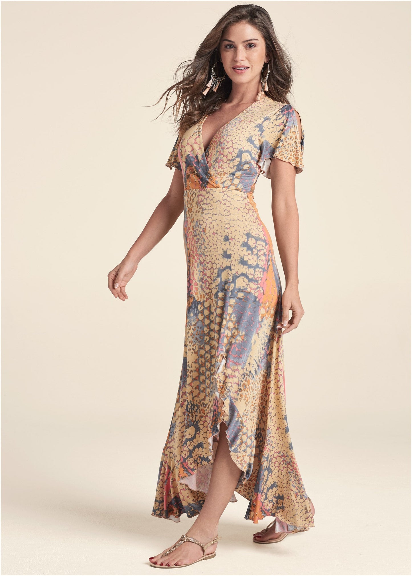 Wrap Maxi Dress - Orange Multi | Venus Great Deal