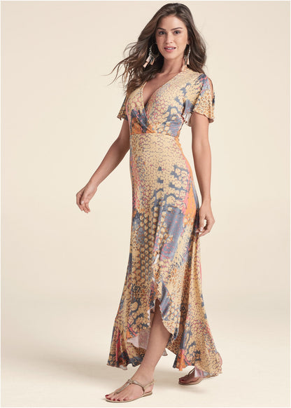 Wrap Maxi Dress - Orange Multi | Venus Great Deal