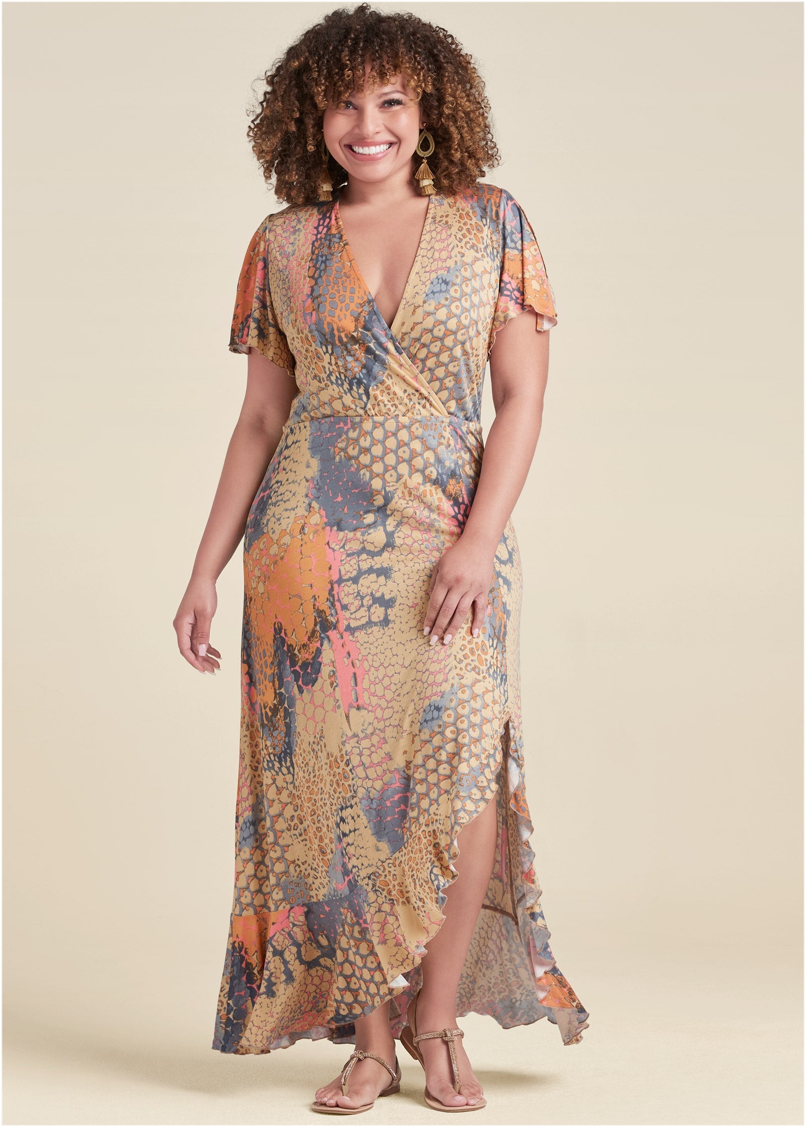 Wrap Maxi Dress - Orange Multi | Venus Great Deal