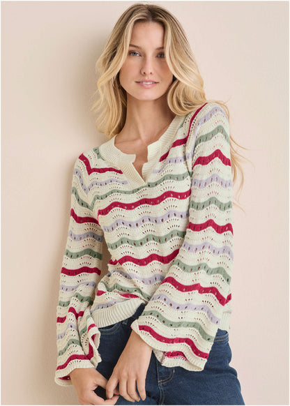 Stripe Pointelle Sweater - Grey Multi | Venus Popular Choice