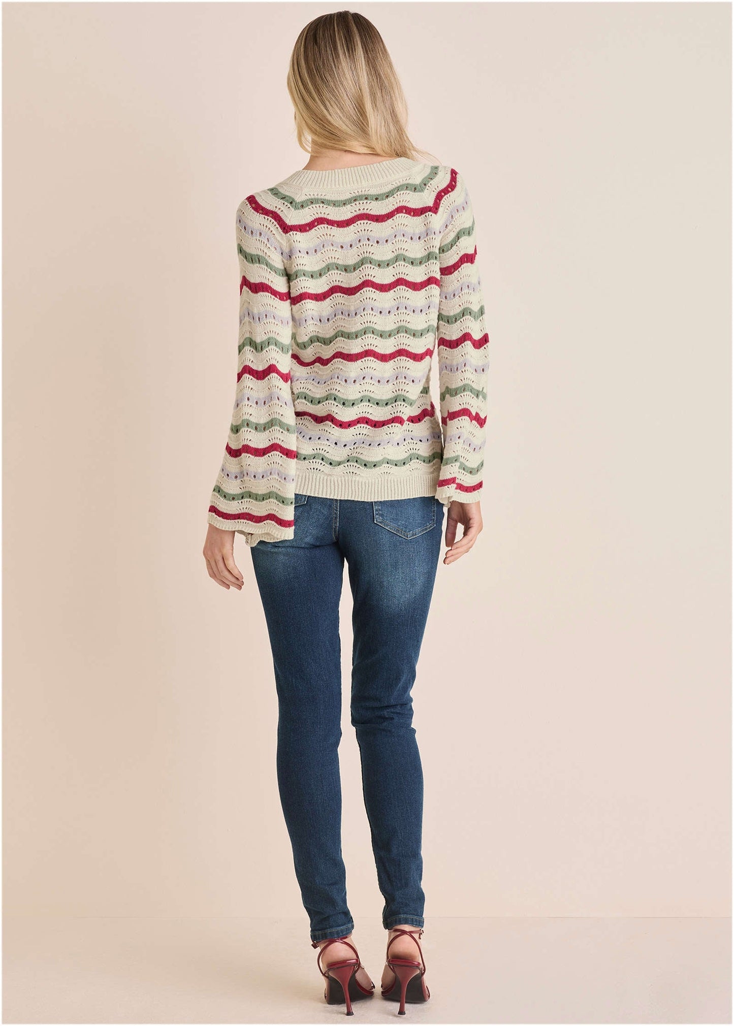 Stripe Pointelle Sweater - Grey Multi | Venus Popular Choice