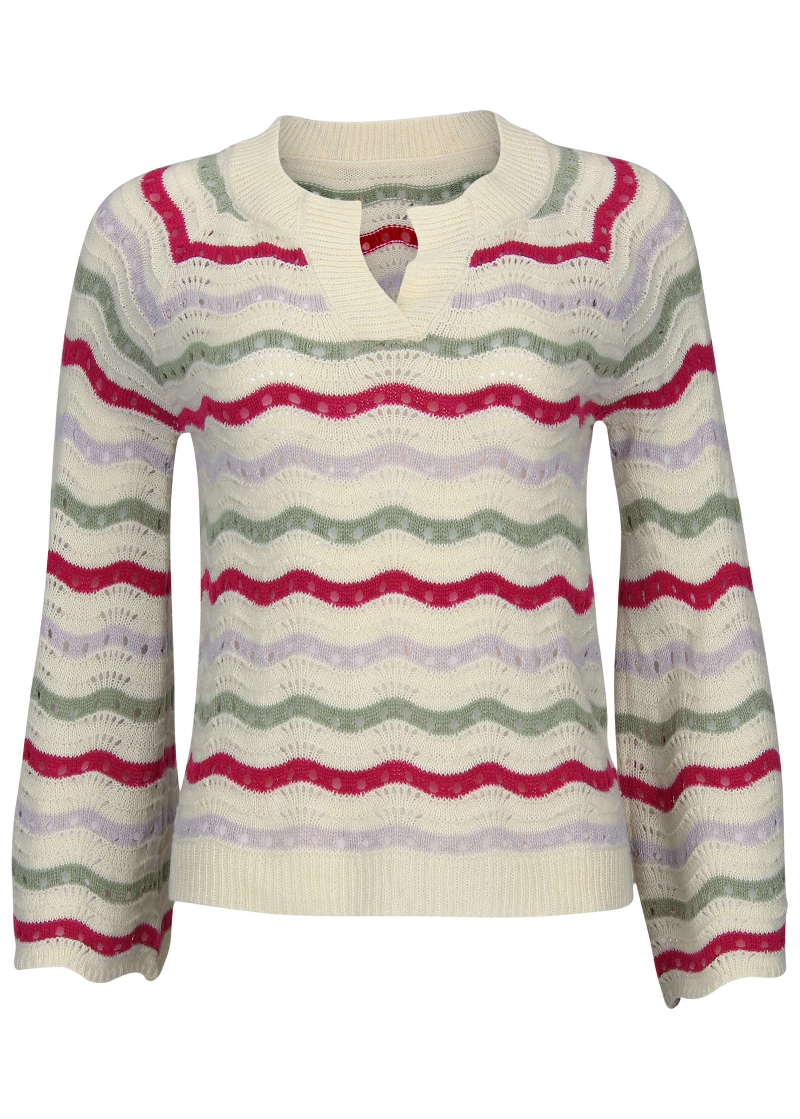 Stripe Pointelle Sweater - Grey Multi | Venus Popular Choice