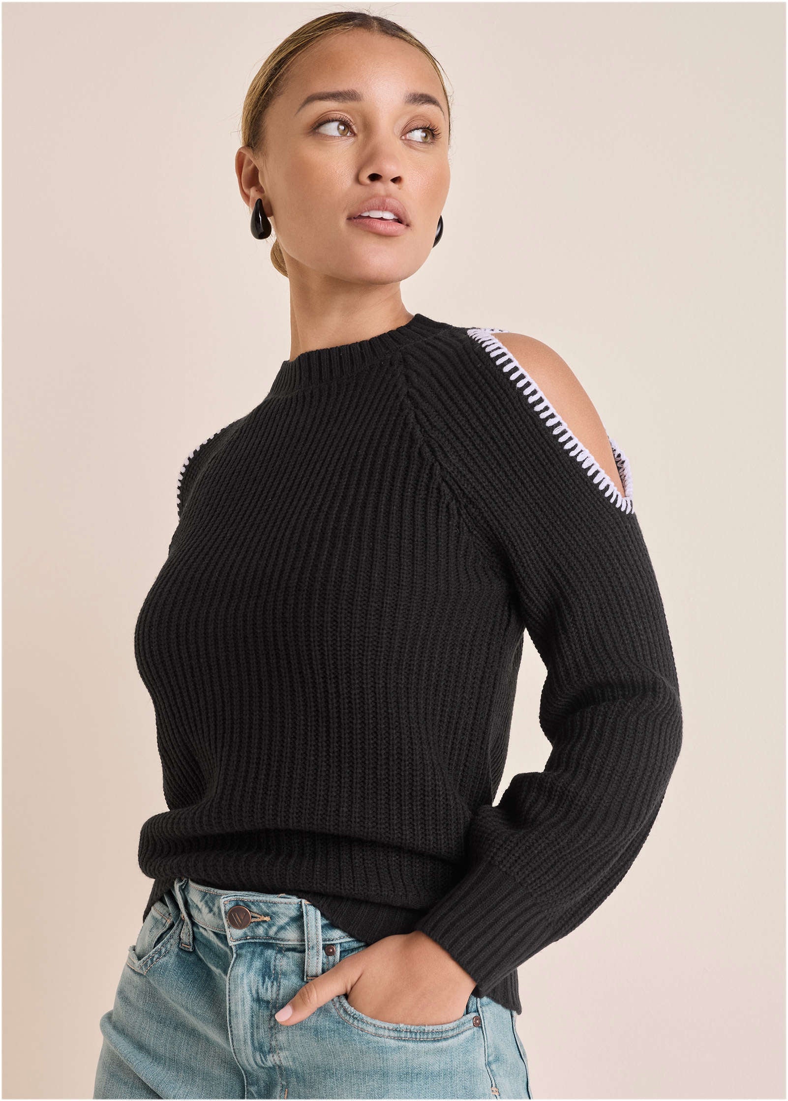 Cold Shoulder Sweater - Jet Black | Venus Customer Favorite