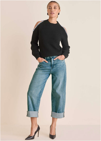Cold Shoulder Sweater - Jet Black | Venus Customer Favorite