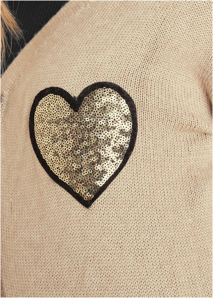 Sequin Heart Cardigan - Oatmeal Multi | Venus Limited Edition