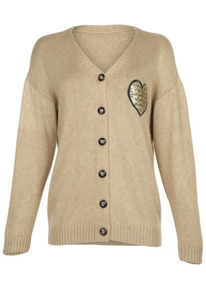 Sequin Heart Cardigan - Oatmeal Multi | Venus Limited Edition
