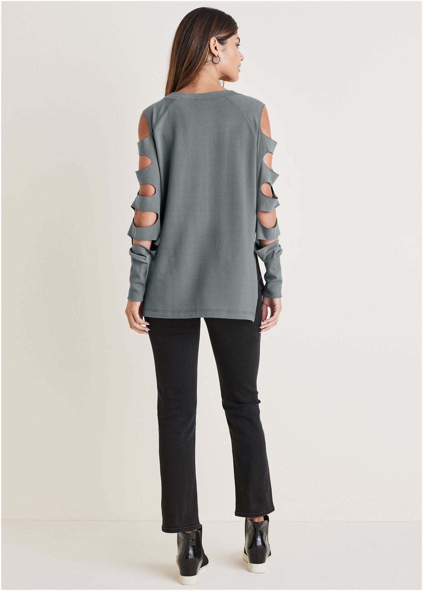 Cutout Sleeve Sweatshirt - Seafog | Venus Value