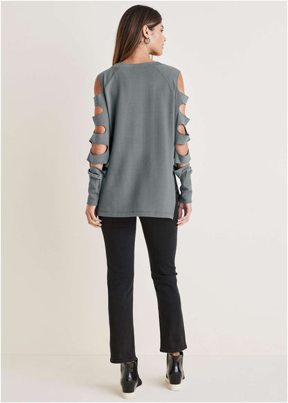 Cutout Sleeve Sweatshirt - Seafog | Venus Value