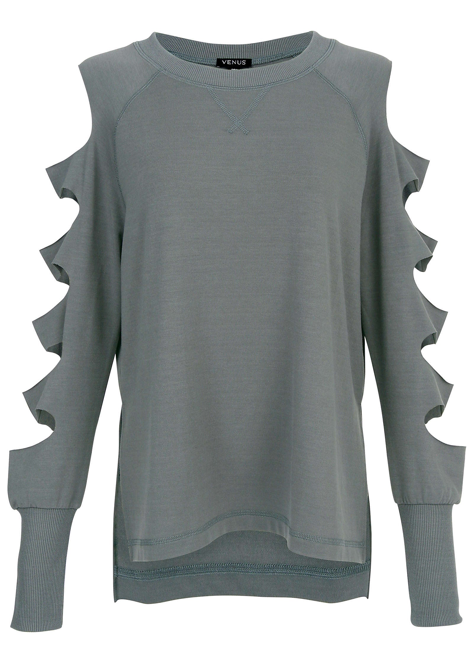 Cutout Sleeve Sweatshirt - Seafog | Venus Value