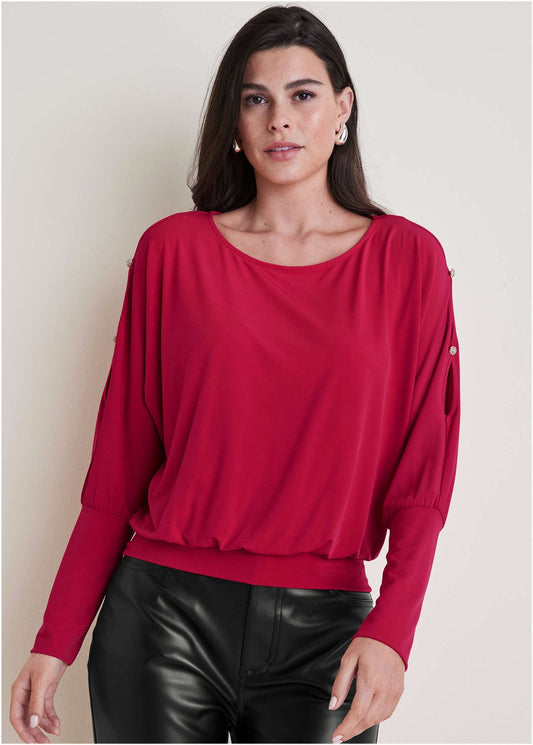 Bling Cold-Shoulder Blouse - Barberry | Venus Affordable