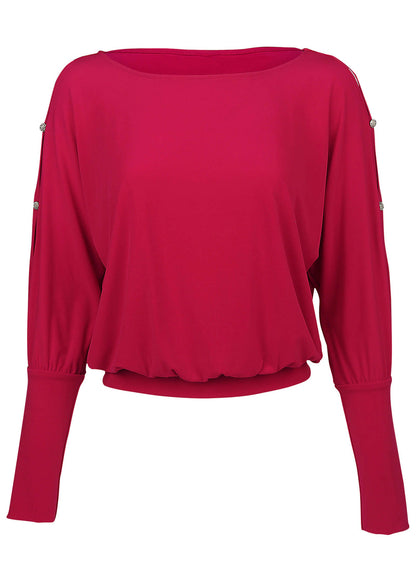 Bling Cold-Shoulder Blouse - Barberry | Venus Affordable