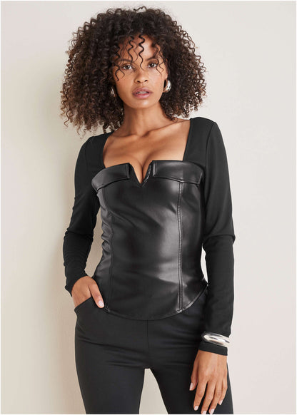 Faux Leather Corset Top - Jet Black | Venus Great Deal