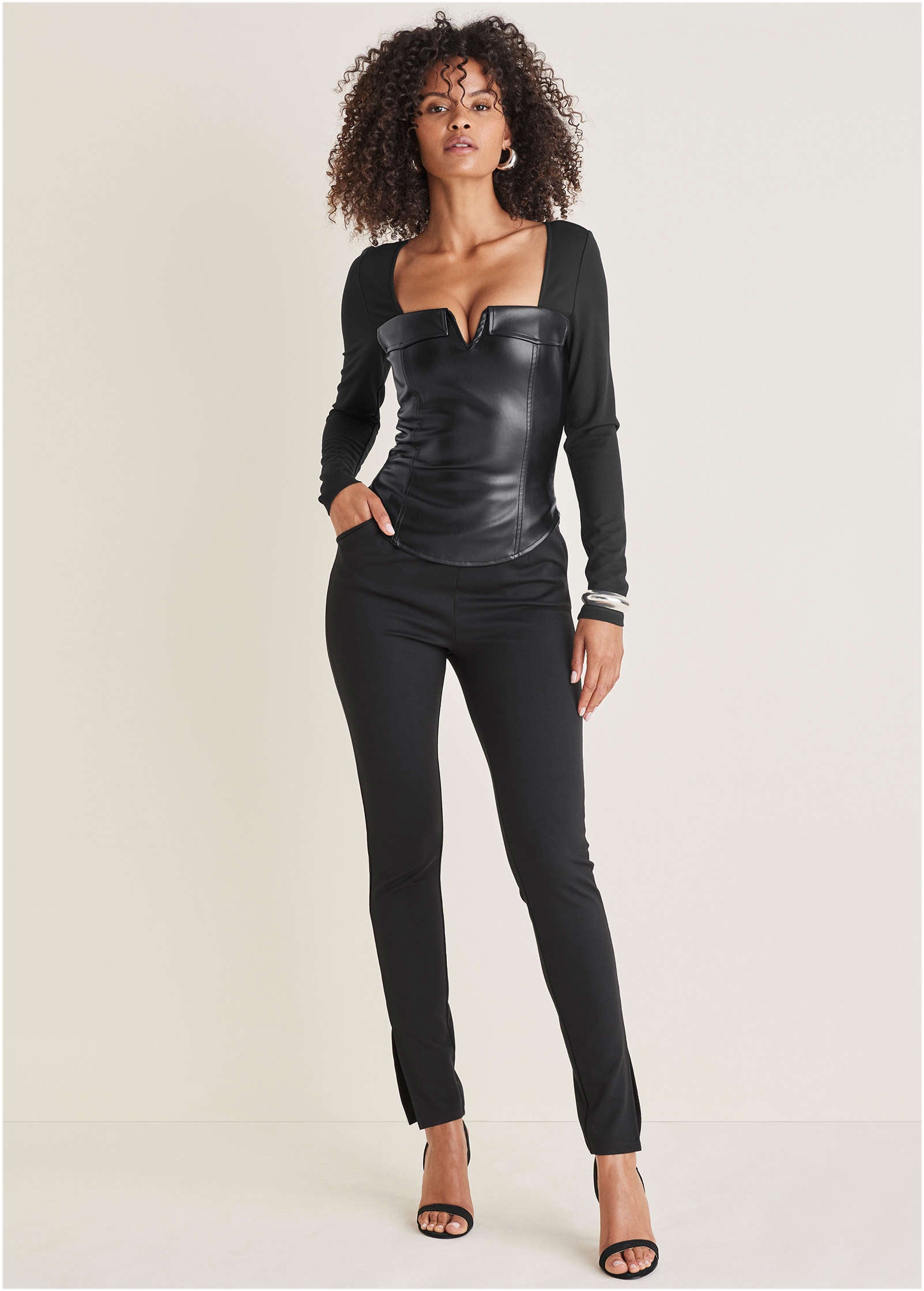 Faux Leather Corset Top - Jet Black | Venus Great Deal