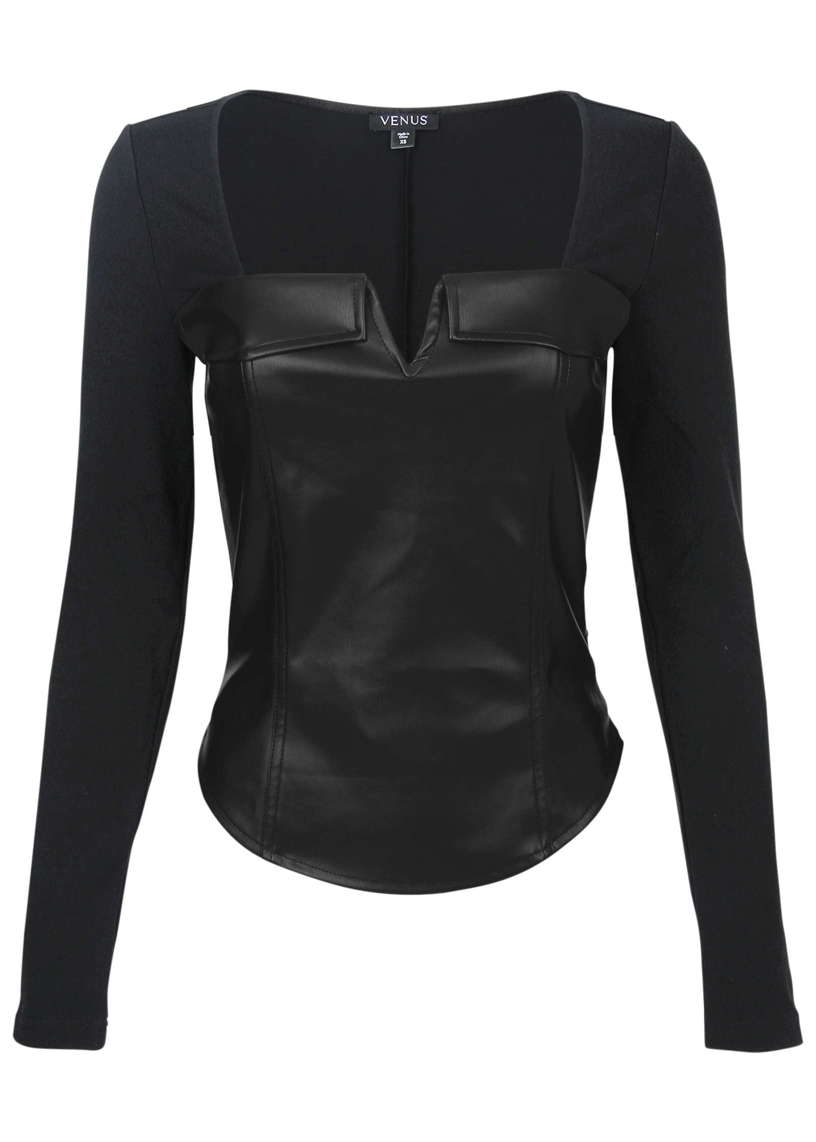 Faux Leather Corset Top - Jet Black | Venus Great Deal
