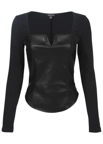 Faux Leather Corset Top - Jet Black | Venus Great Deal