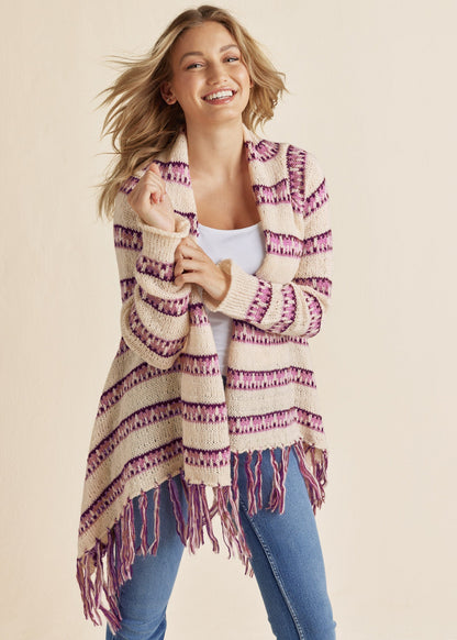 Stripe Fringe Cardigan - Beige Multi | Venus Popular Choice