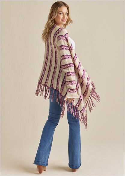 Stripe Fringe Cardigan - Beige Multi | Venus Popular Choice
