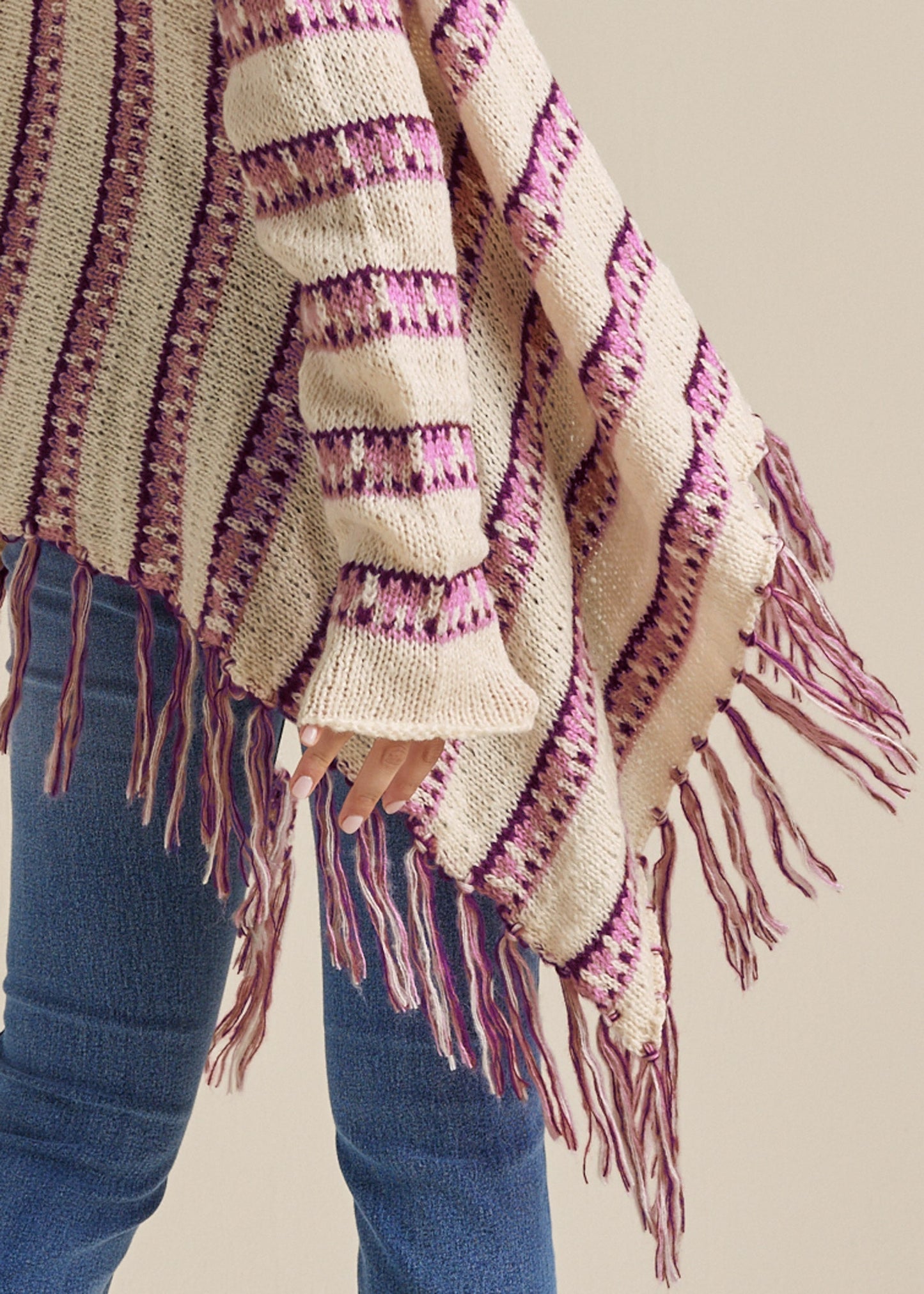 Stripe Fringe Cardigan - Beige Multi | Venus Popular Choice
