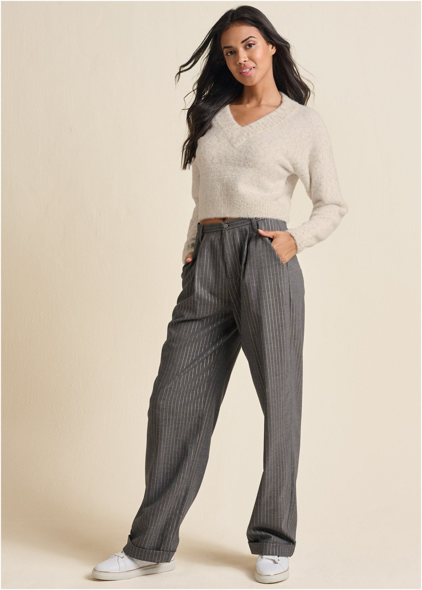 V-Neck Sweater - White Multi | Venus Best Seller