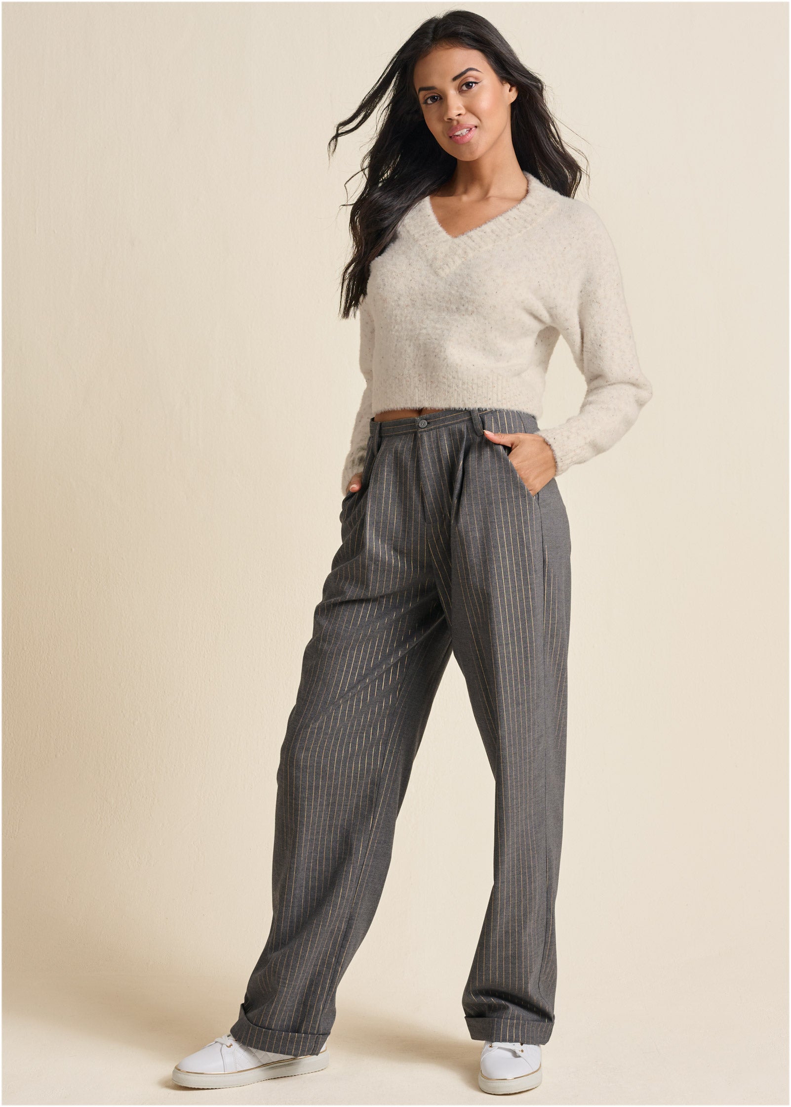 V-Neck Sweater - White Multi | Venus Best Seller