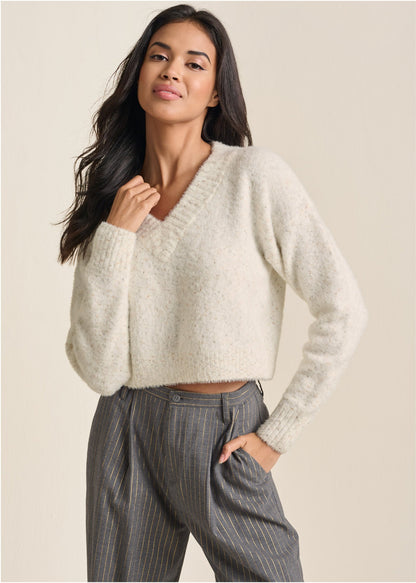 V-Neck Sweater - White Multi | Venus Best Seller