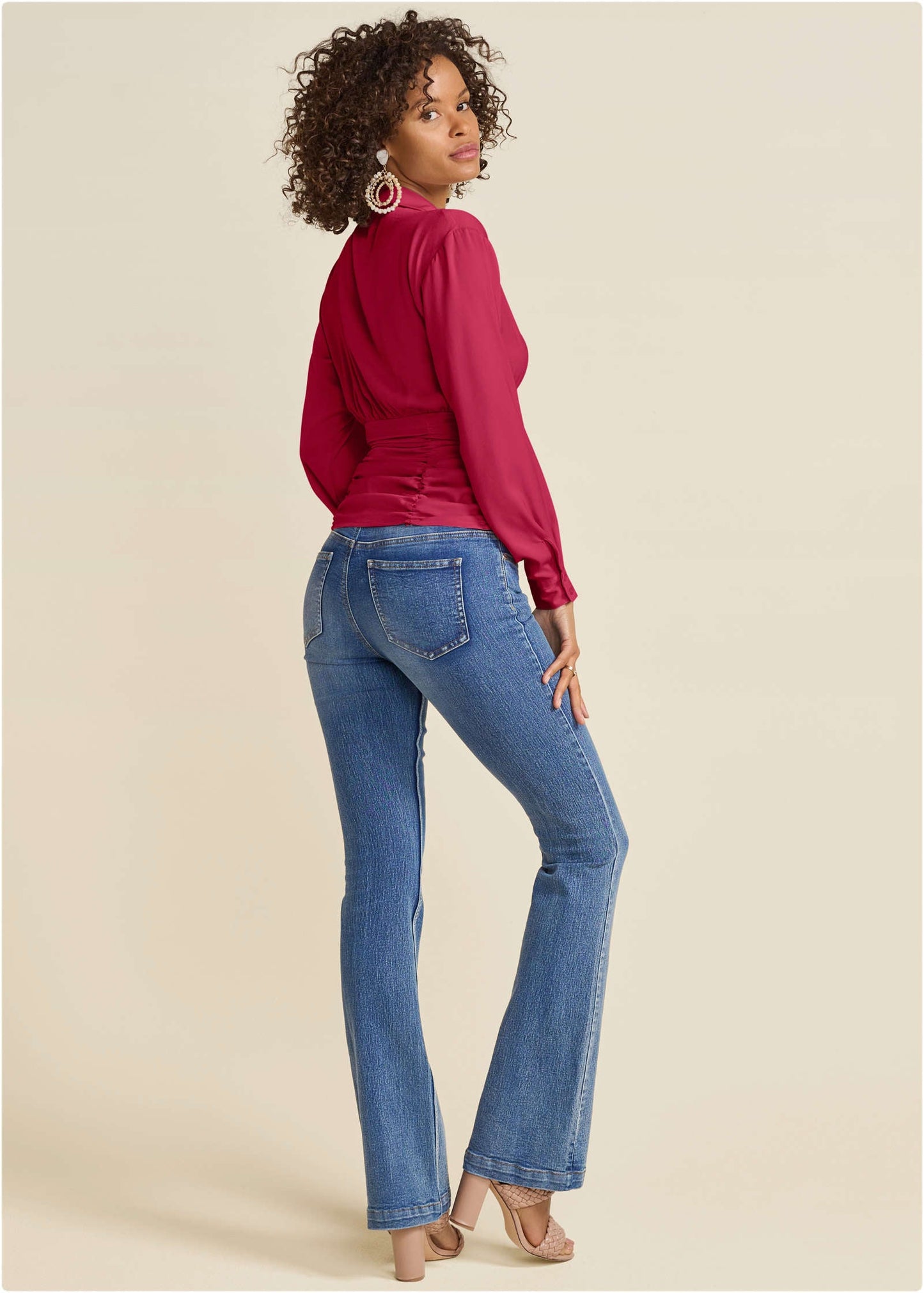 Ruched V Neck Top Blouse in Granita • Fashion | Venus Customer Favorite