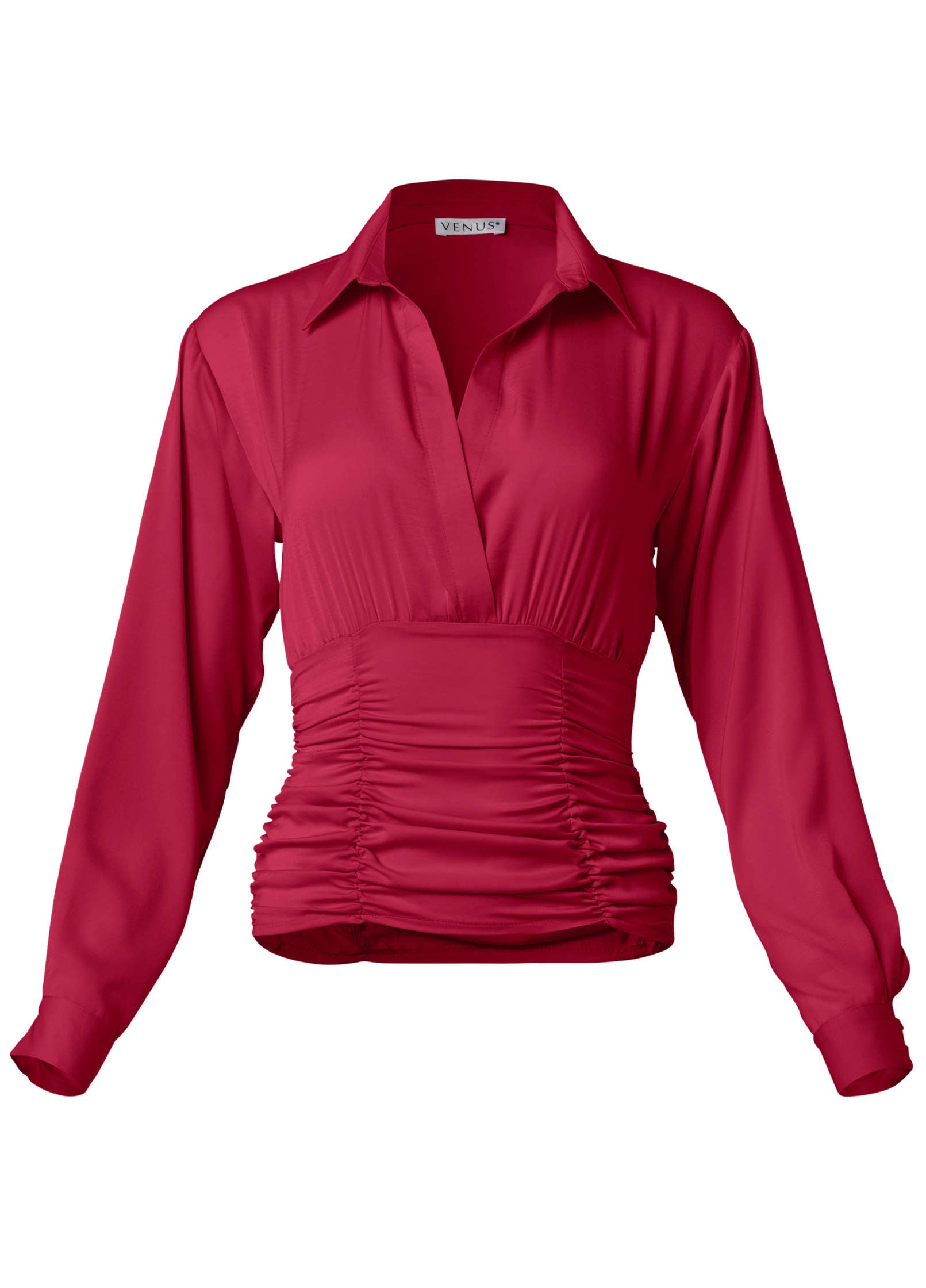 Ruched V Neck Top Blouse in Granita • Fashion | Venus Customer Favorite