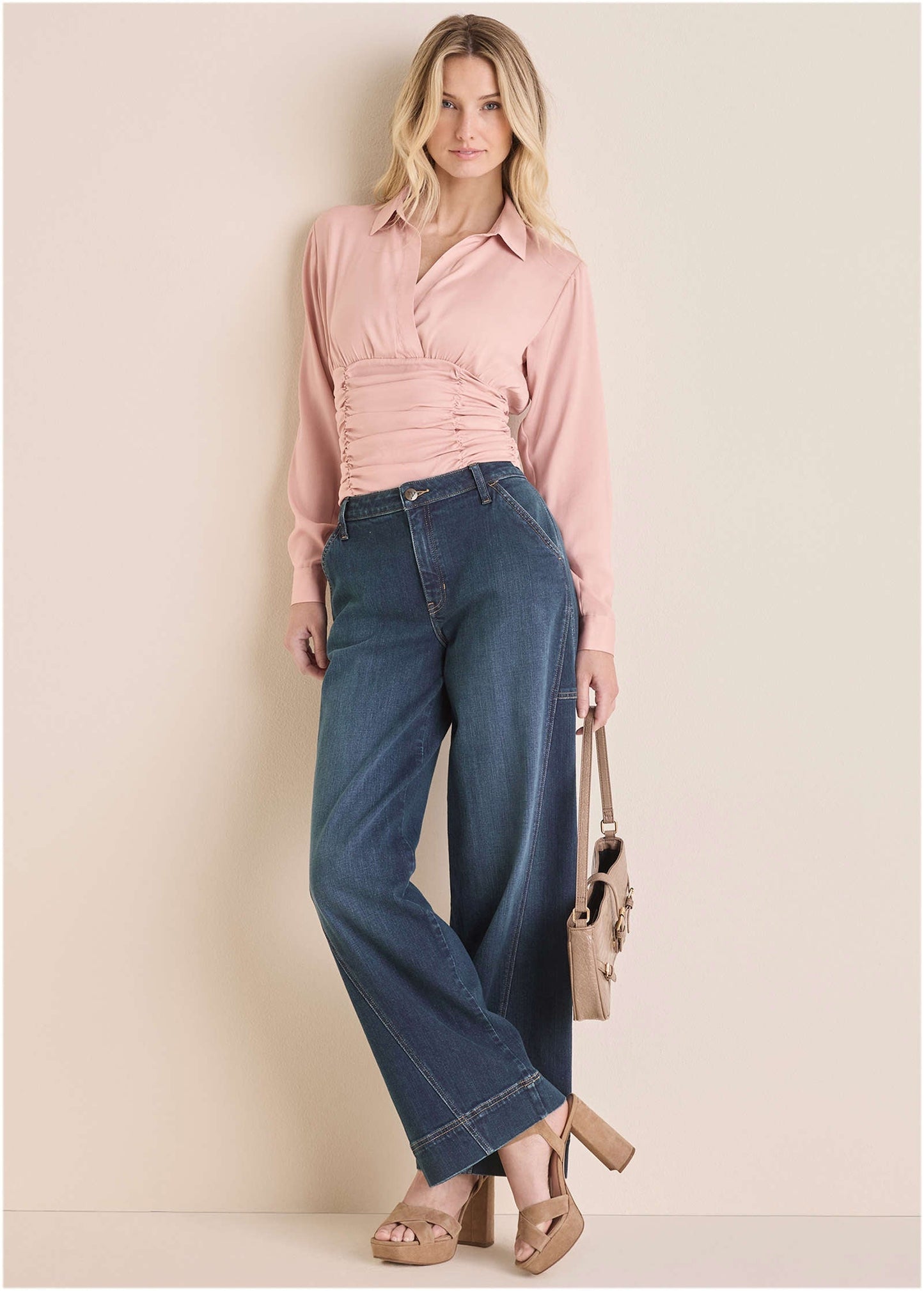 Mauve Ruched V-Neck Blouse • VENUS | Venus Limited Edition