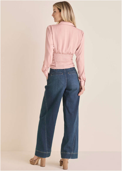 Mauve Ruched V-Neck Blouse • VENUS | Venus Limited Edition