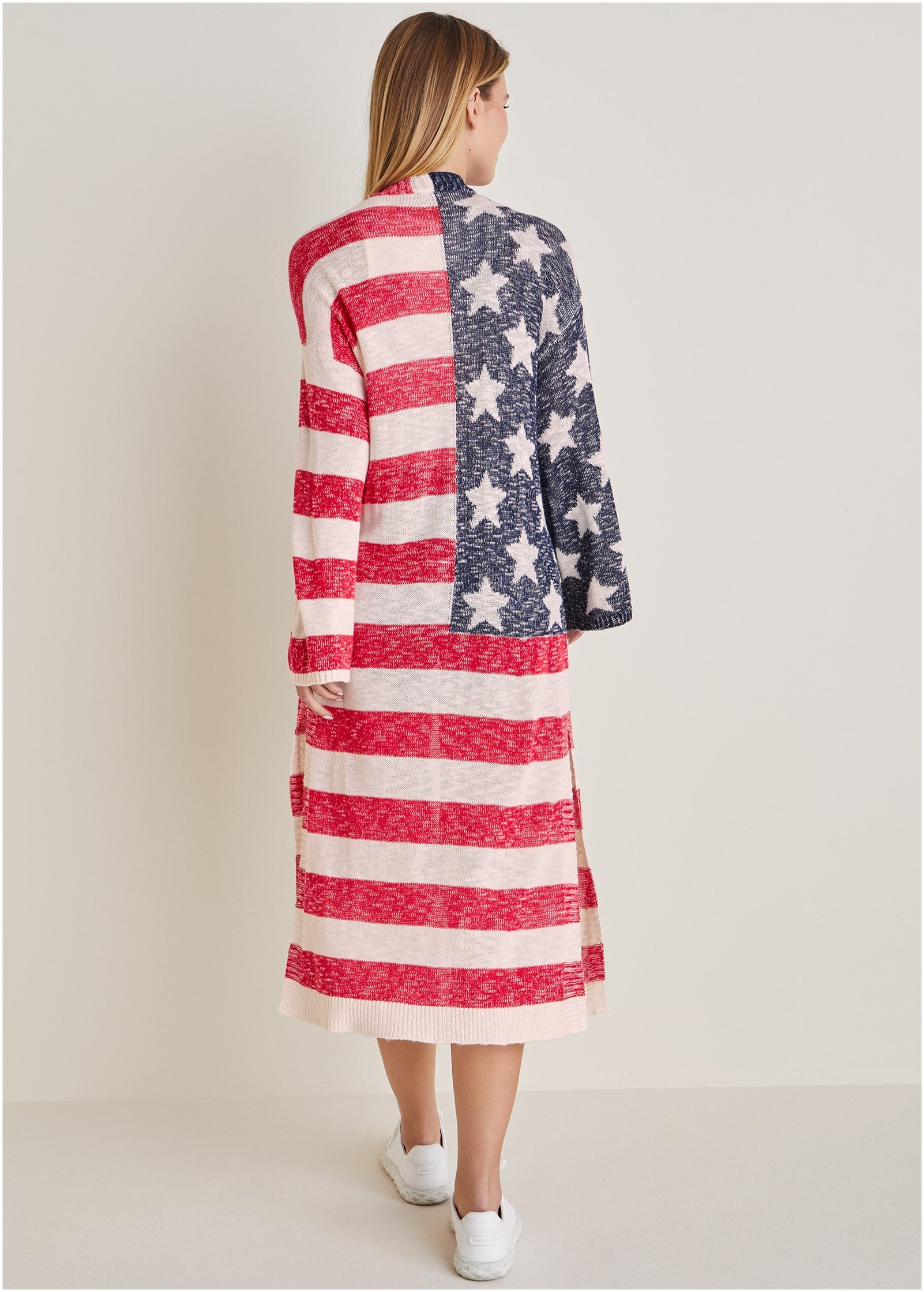 Cotton Americana Cardigan - Racing Red Multi | Venus Cost Saving