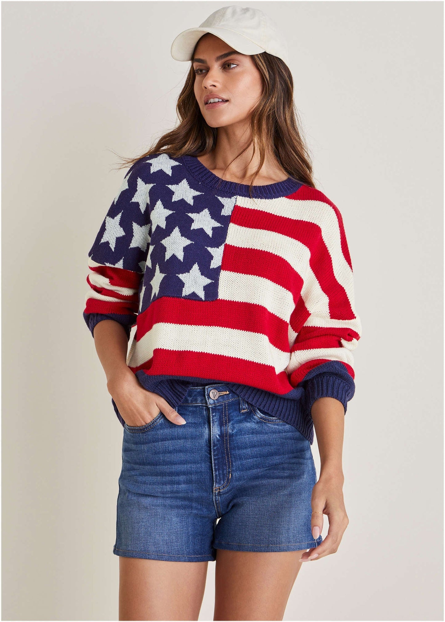 Stars And Stripes Sweater - Racing Red Multi | Venus Value