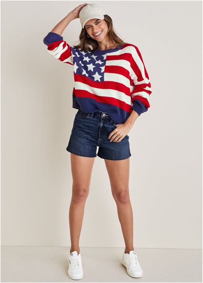 Stars And Stripes Sweater - Racing Red Multi | Venus Value