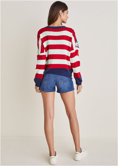 Stars And Stripes Sweater - Racing Red Multi | Venus Value