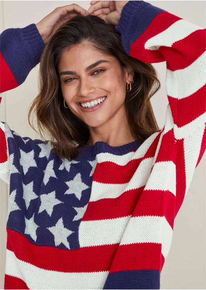 Stars And Stripes Sweater - Racing Red Multi | Venus Value