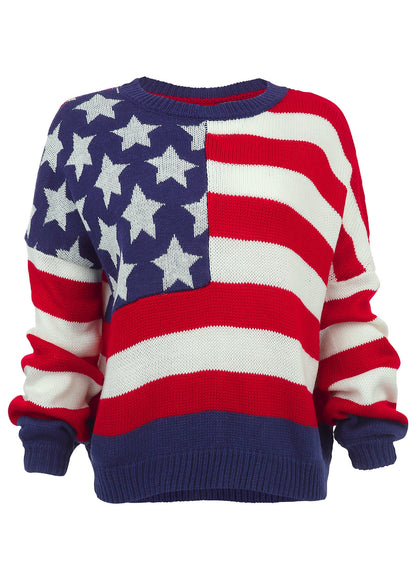 Stars And Stripes Sweater - Racing Red Multi | Venus Value