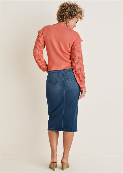 Pointelle Sleeve Crew Neck - Burnt Coral | Venus Affordable