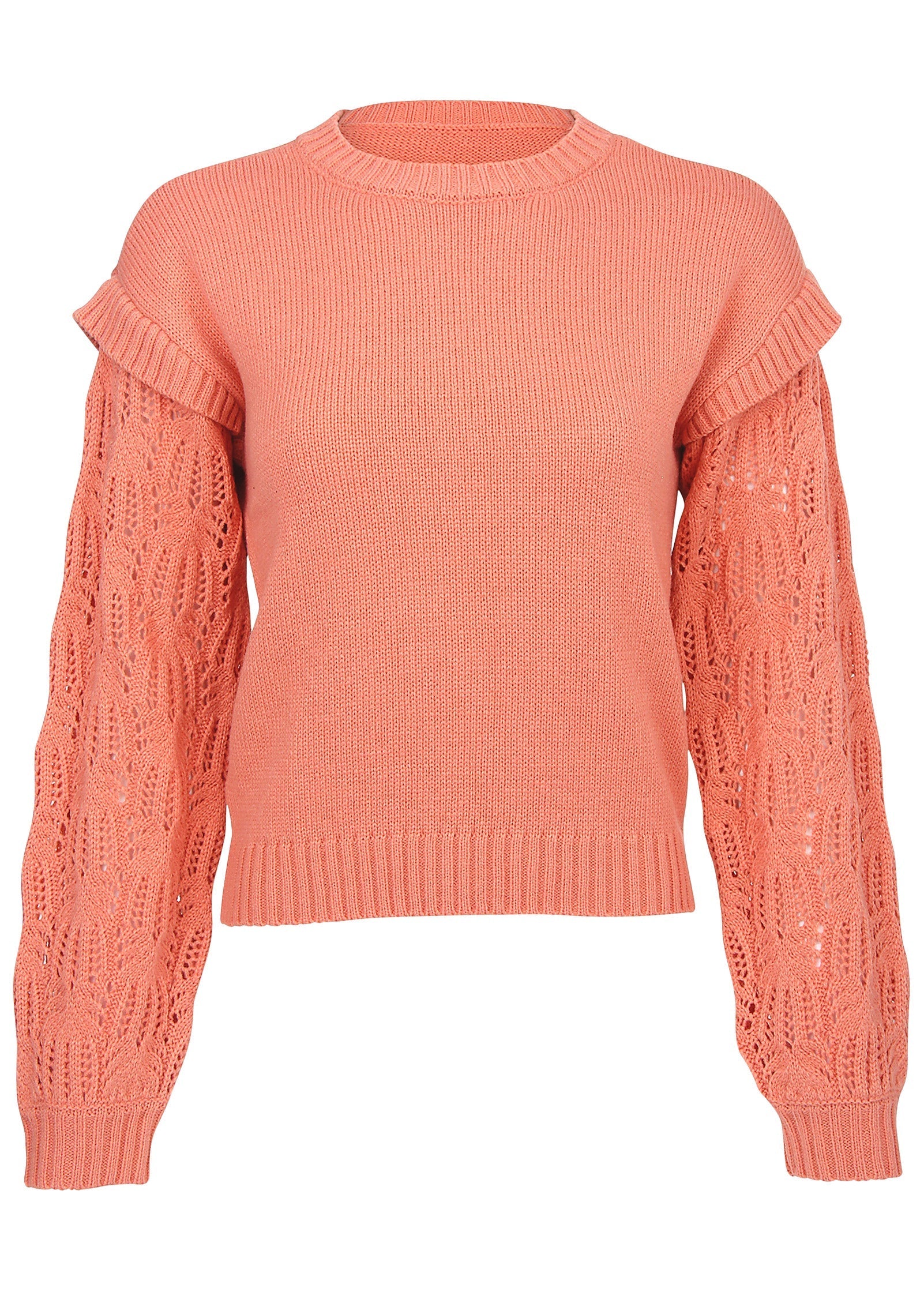 Pointelle Sleeve Crew Neck - Burnt Coral | Venus Affordable
