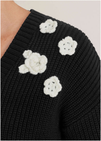 Floral Cardigan - Jet Black | Venus Special Offer