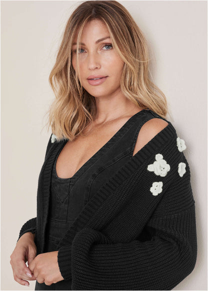 Floral Cardigan - Jet Black | Venus Special Offer