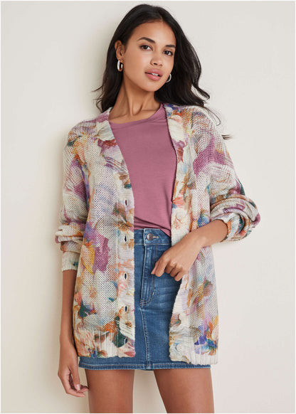Light Weight Cardigan - Digital Wildflowers | Venus Featured