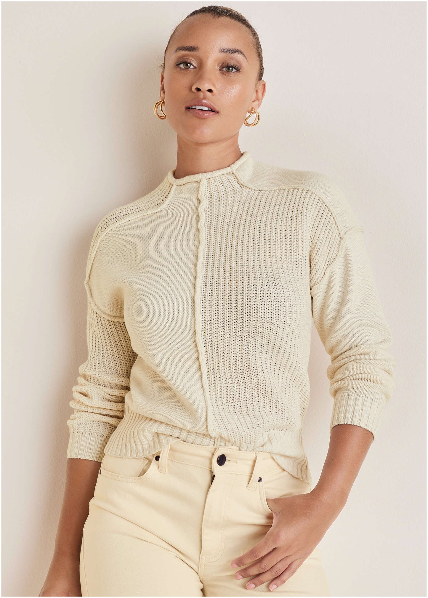 Mock Neck Knit Sweater - Off White | Venus Popular Choice