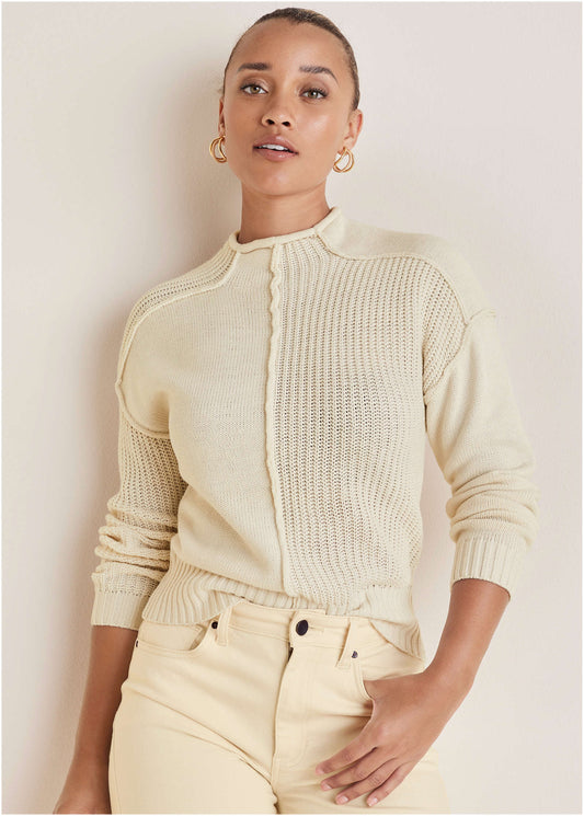 Mock Neck Knit Sweater - Off White | Venus Popular Choice