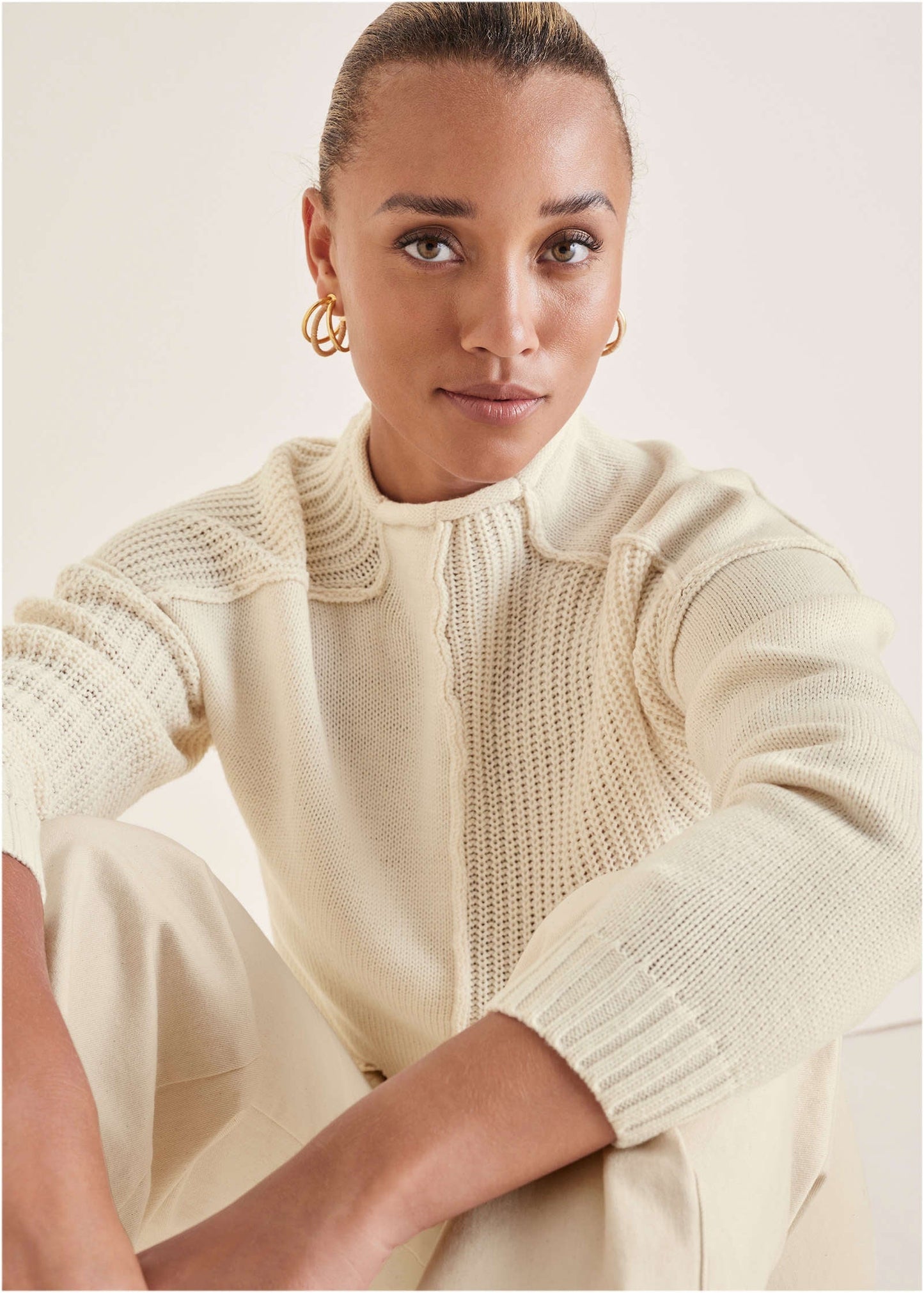 Mock Neck Knit Sweater - Off White | Venus Popular Choice